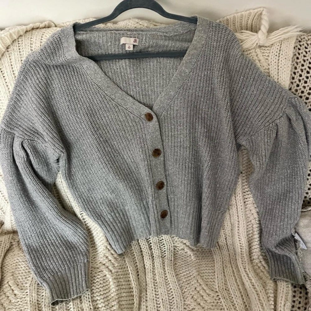 SO Light Gray Button-Up Cardigan